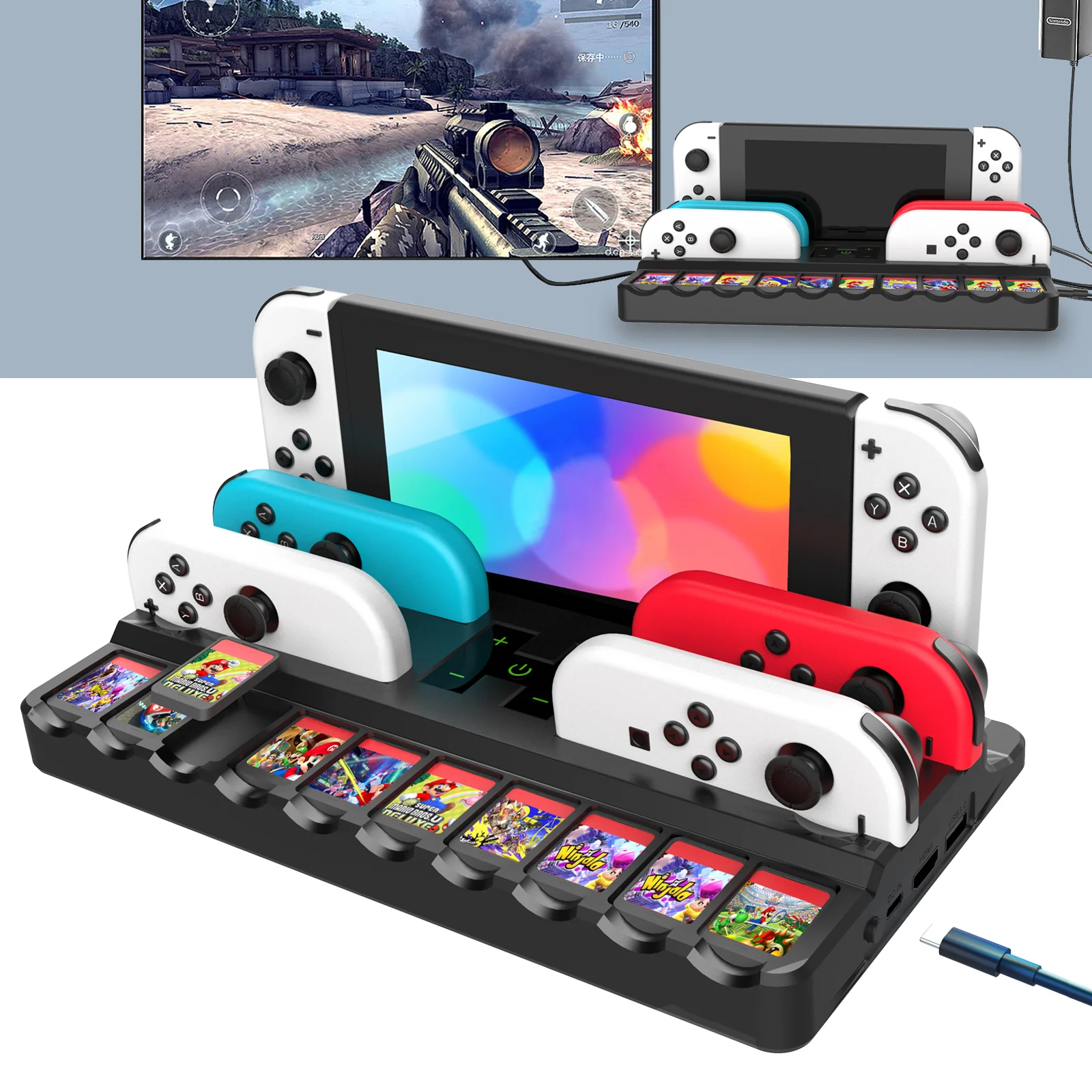 TV Docking Station 4K Video Output Adapter Charging Station Stand Controller Charger for Nintendo Joycon - Gallery Image 2
