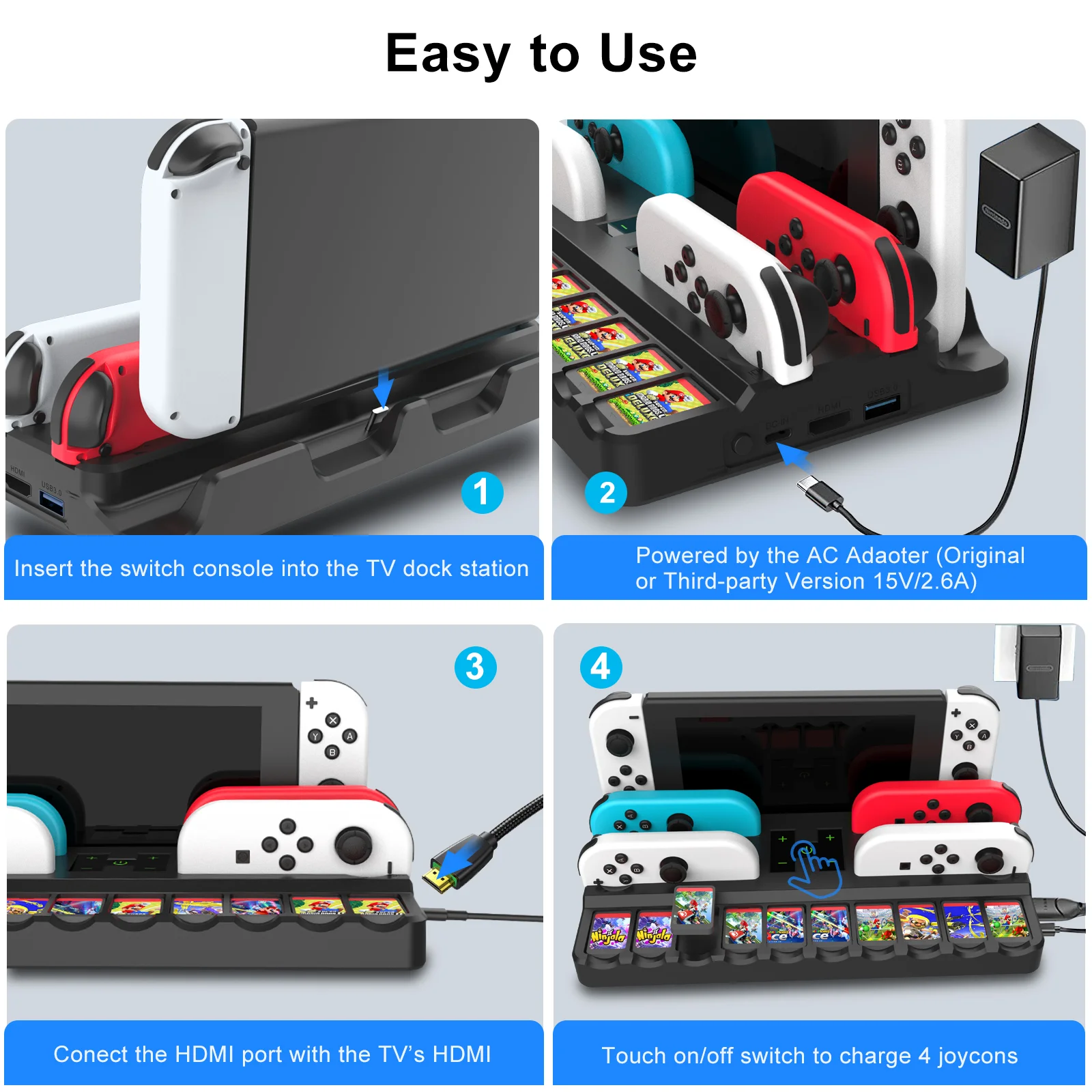 TV Docking Station 4K Video Output Adapter Charging Station Stand Controller Charger for Nintendo Joycon - Gallery Image 5