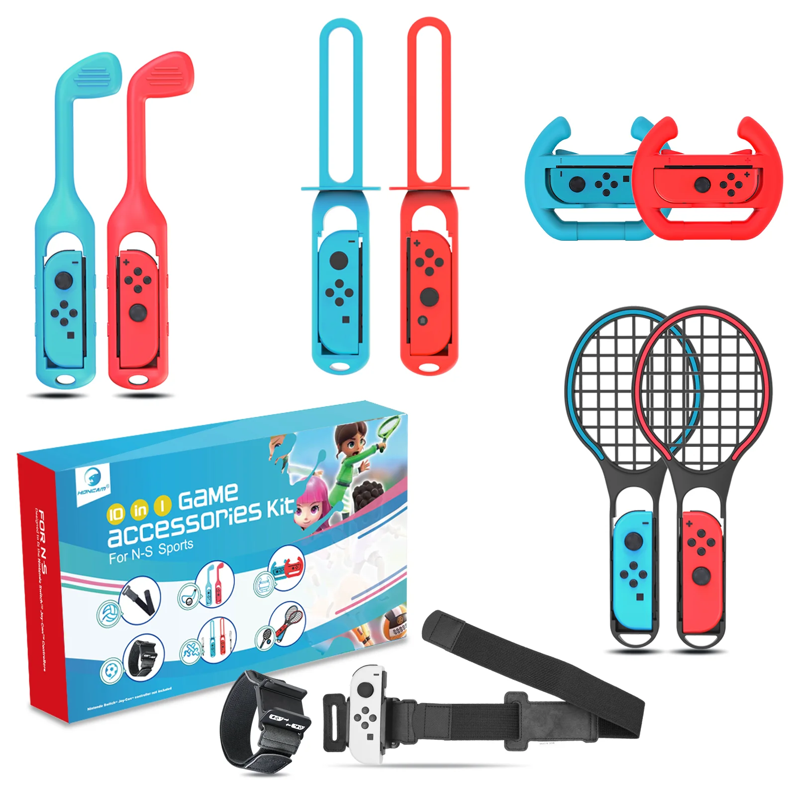 Switch Sports Accessories 10 in 1 Combo Accessories Kits Bundle Golf Tennis Sword Grips Racing Wheel for Nintendo Switch - Gallery Image 3