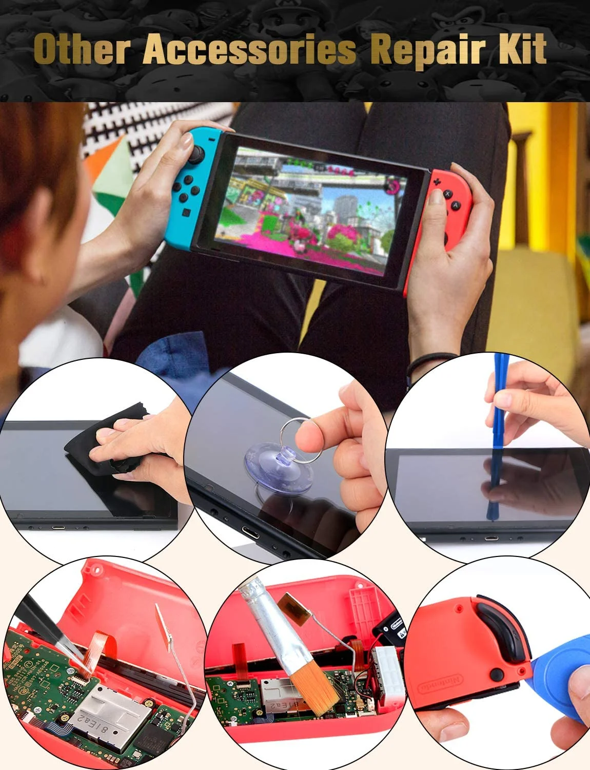 Joystick Replacement 33 PCS Repair Kit 4 Pack Analog Sticks Left Right Thumb Sticks for Nintendo Switch Joy Con - Gallery Image 5