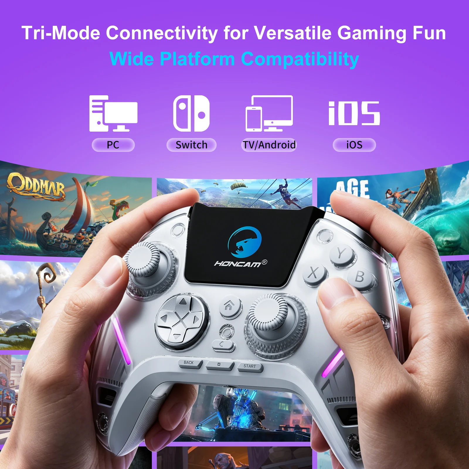 PC Controller Interactive Screen Wireless Controller 1800mAH Hall Effect Joystick Trigger RGB Light for PC Switch PS4 - Gallery Image 3