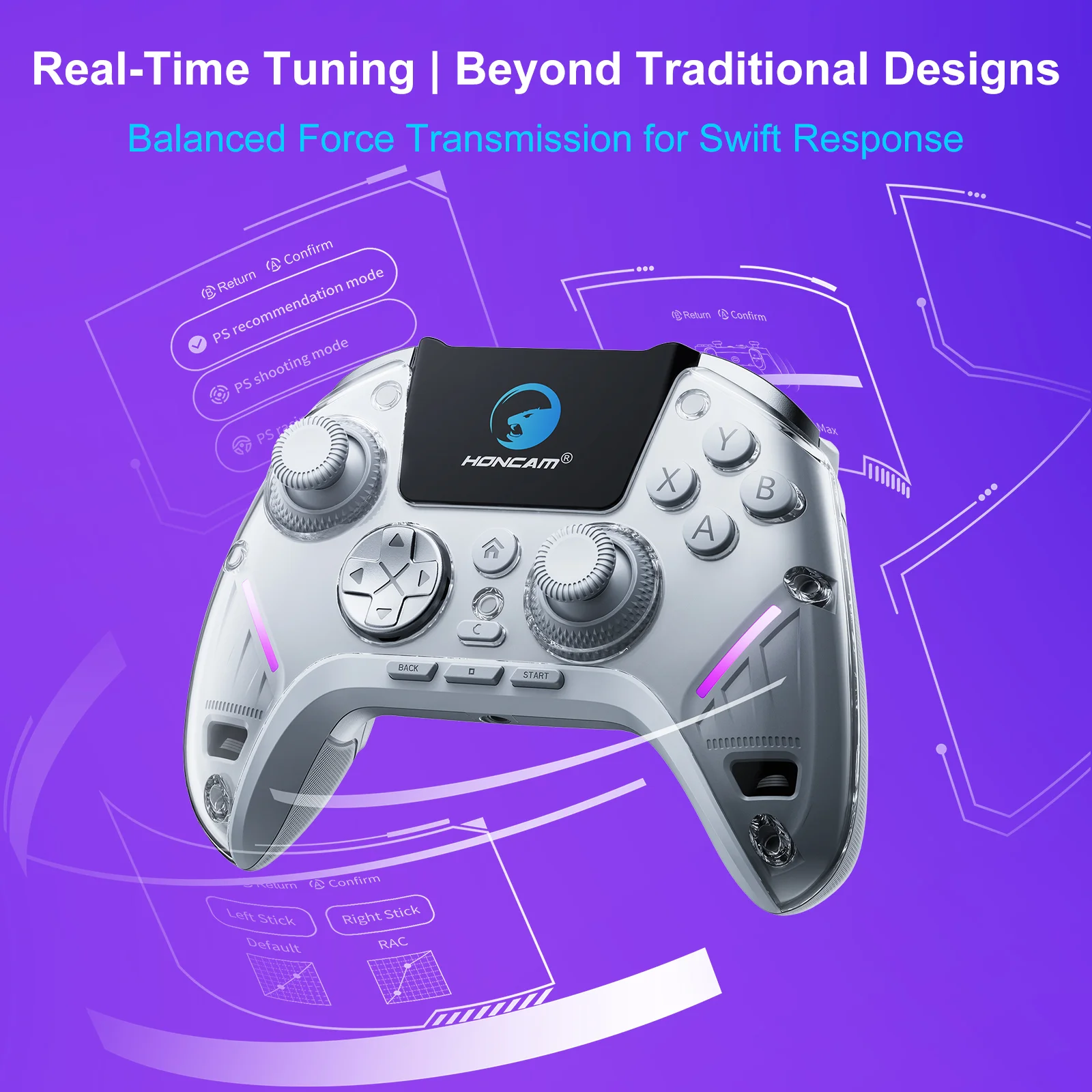 PC Controller Interactive Screen Wireless Controller 1800mAH Hall Effect Joystick Trigger RGB Light for PC Switch PS4 - Gallery Image 4