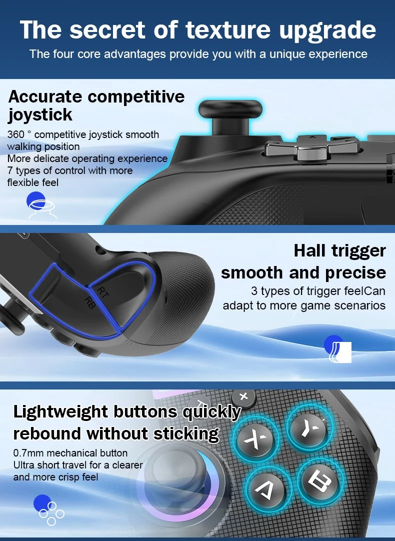 BT Controller Hall Effect Joystick Update Gaming Controller for IOS Windows Steam Deck Android - Gallery Image 3