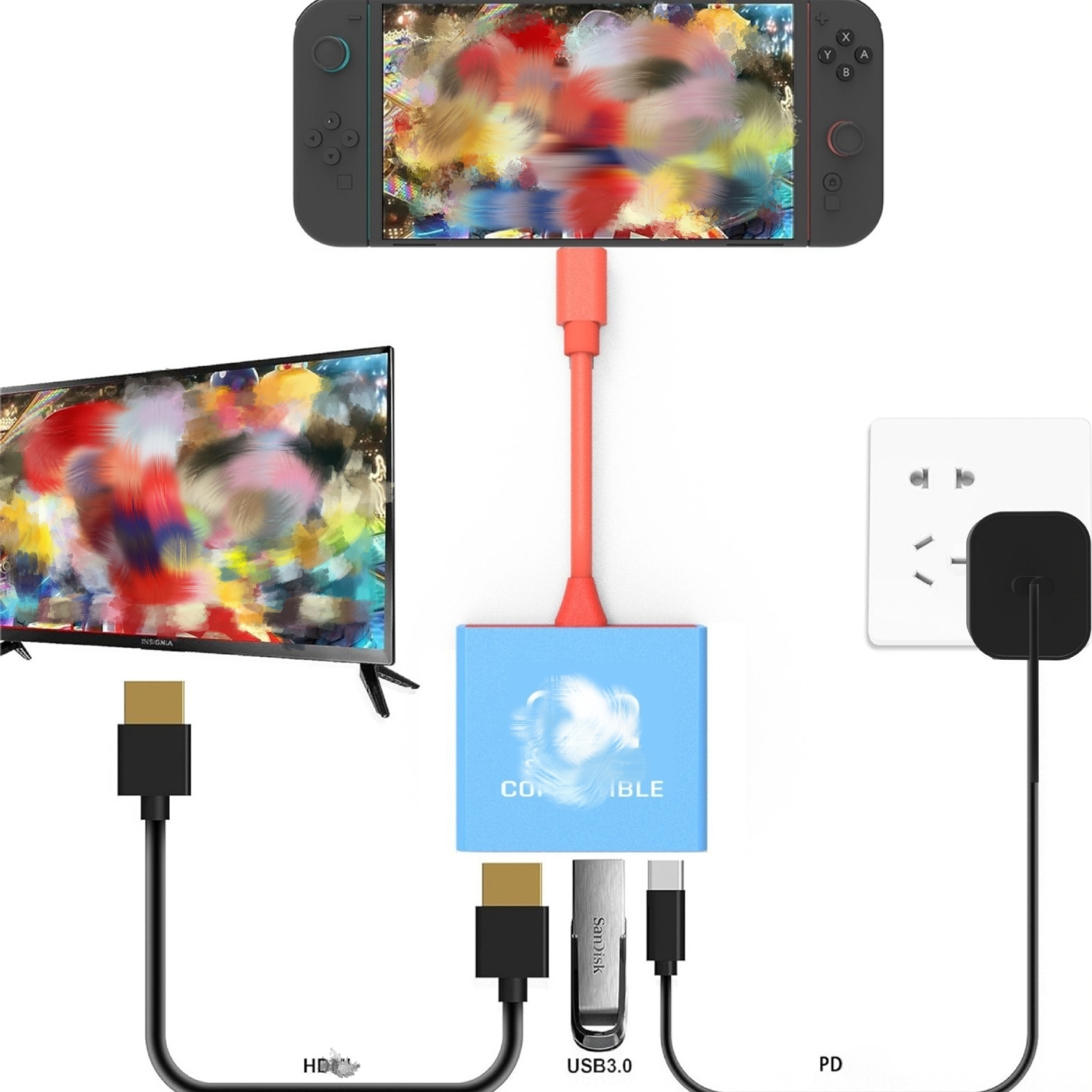 Compatible with Switch 2 Portable Dock Supports 100W PD Charging Input TV 4K/60Hz 3-in-1 HUB Adapter for Switch 2 - Gallery Image 3