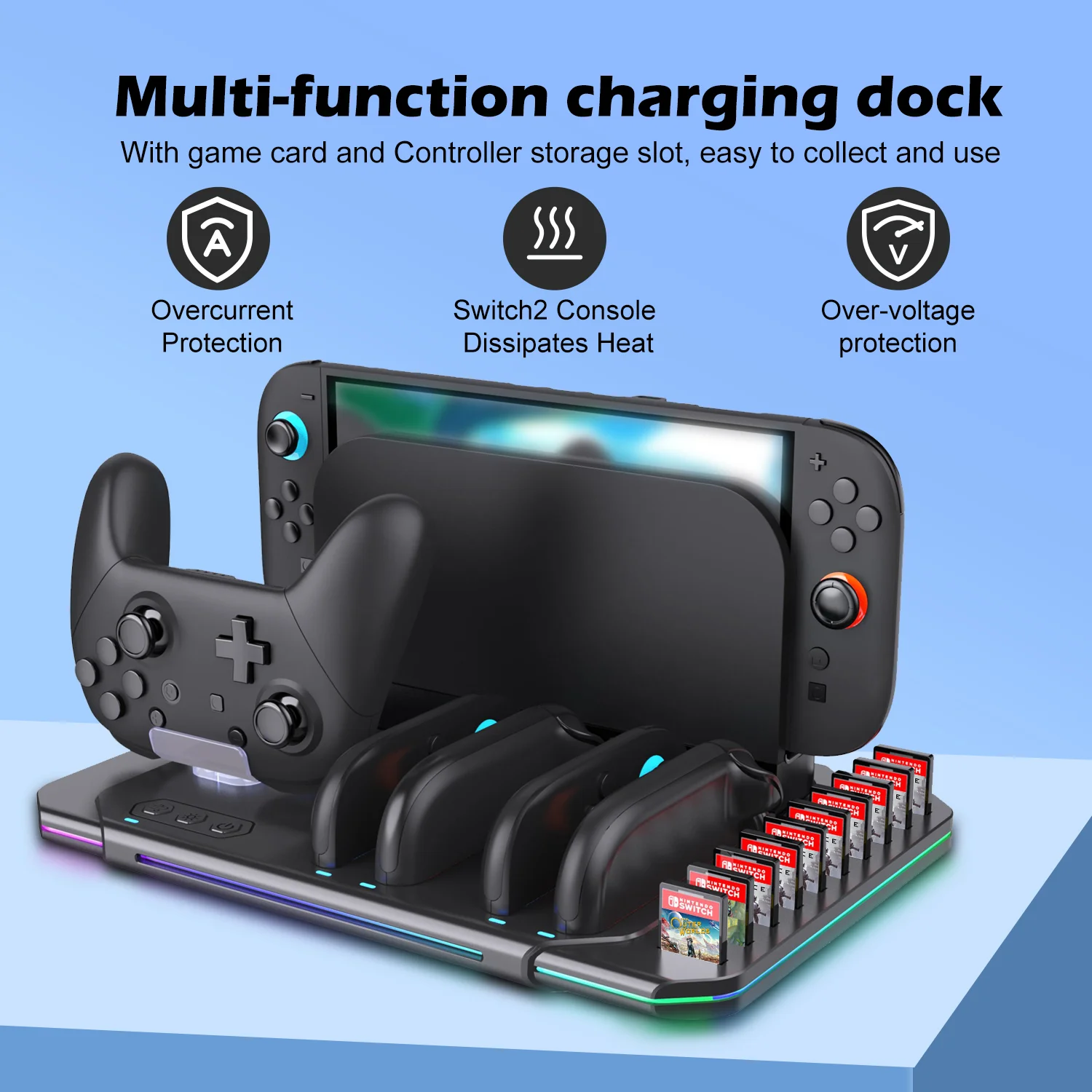Switch 2 Charging Stand Game Cards Storage RGB Light Pro Controller 2 Accessories for Nintendo Switch 2 - Gallery Image 2