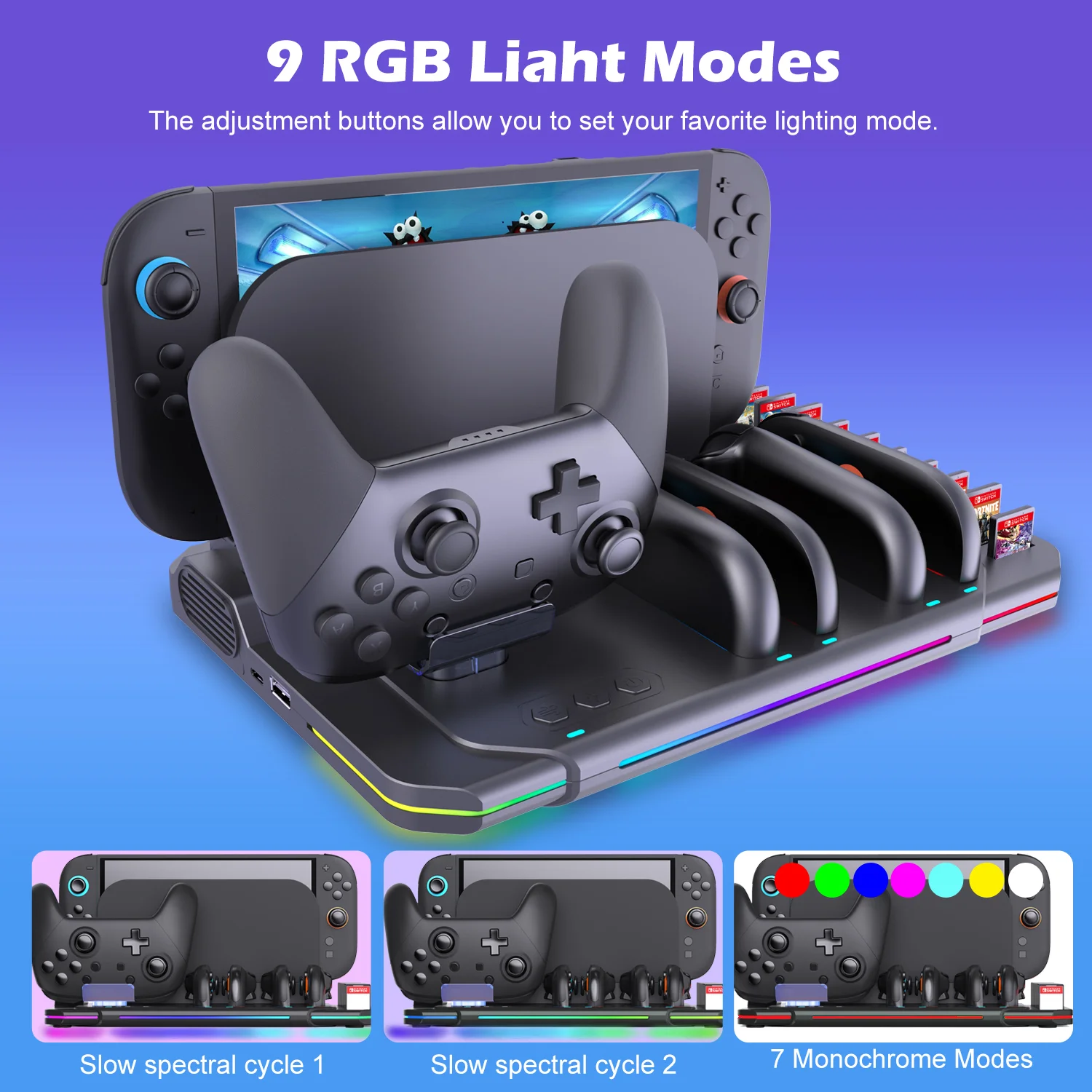 Switch 2 Charging Stand Game Cards Storage RGB Light Pro Controller 2 Accessories for Nintendo Switch 2 - Gallery Image 3