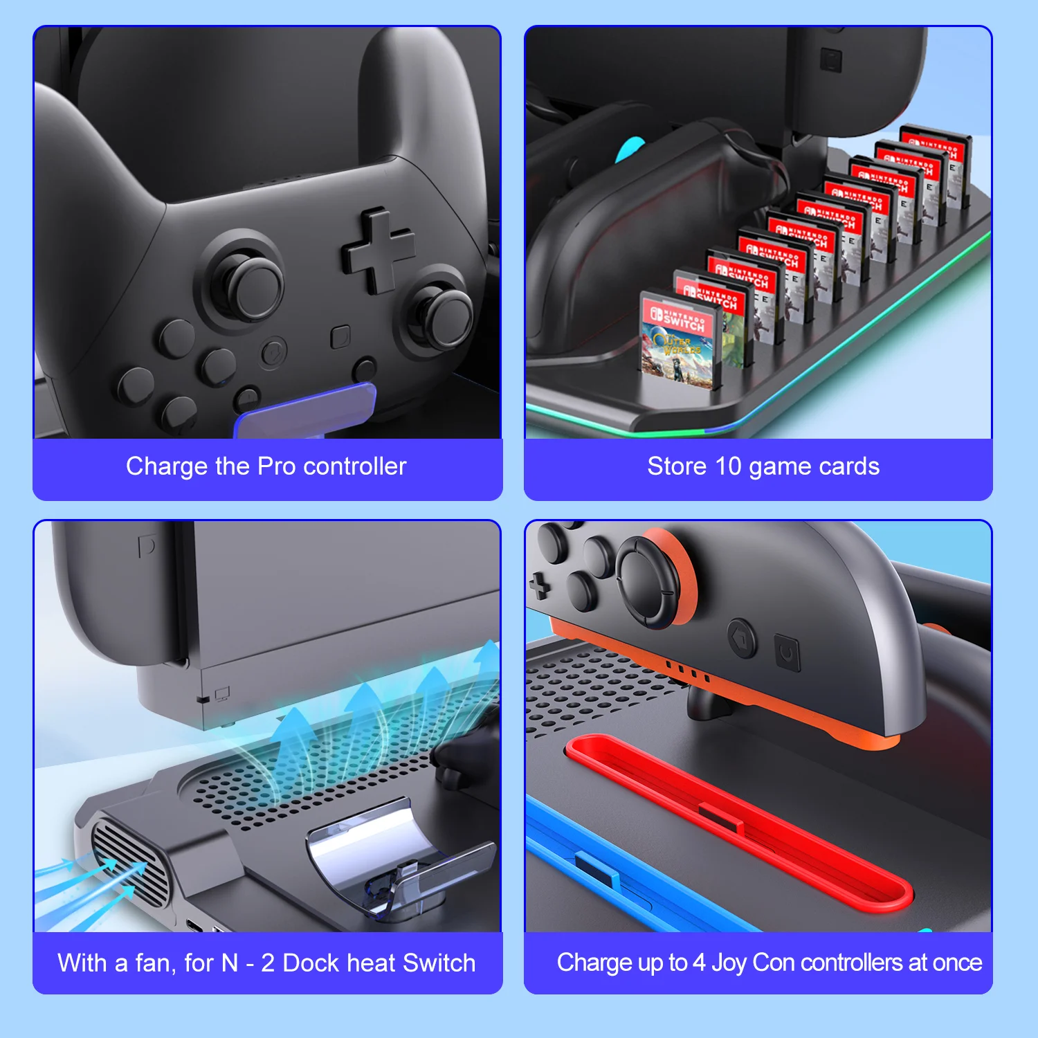 Switch 2 Charging Stand Game Cards Storage RGB Light Pro Controller 2 Accessories for Nintendo Switch 2 - Gallery Image 4