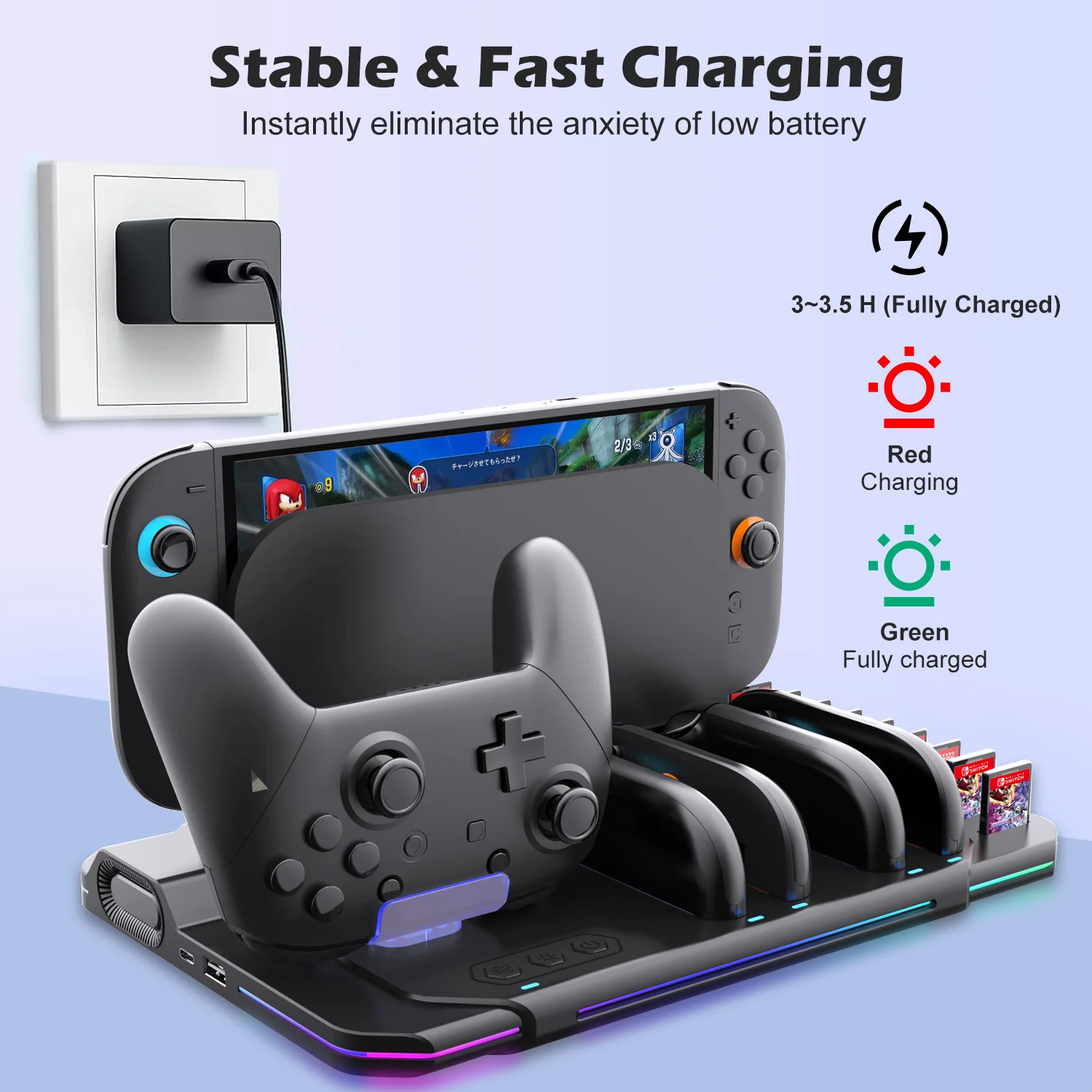 Switch 2 Charging Stand Game Cards Storage RGB Light Pro Controller 2 Accessories for Nintendo Switch 2 - Gallery Image 5