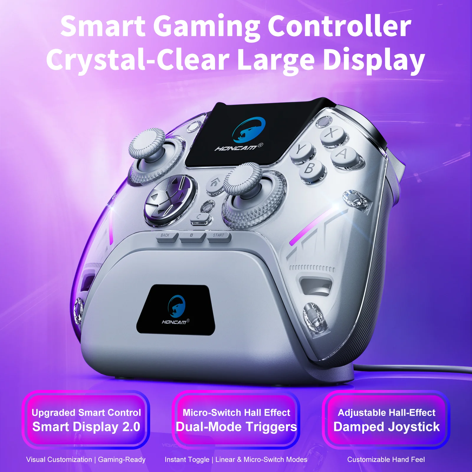 Smart Display Rubber Grip Click Trigger Stop 4 Rear Buttons Adjustable Joystick Damping Wireless BT Game Controller - Gallery Image 2