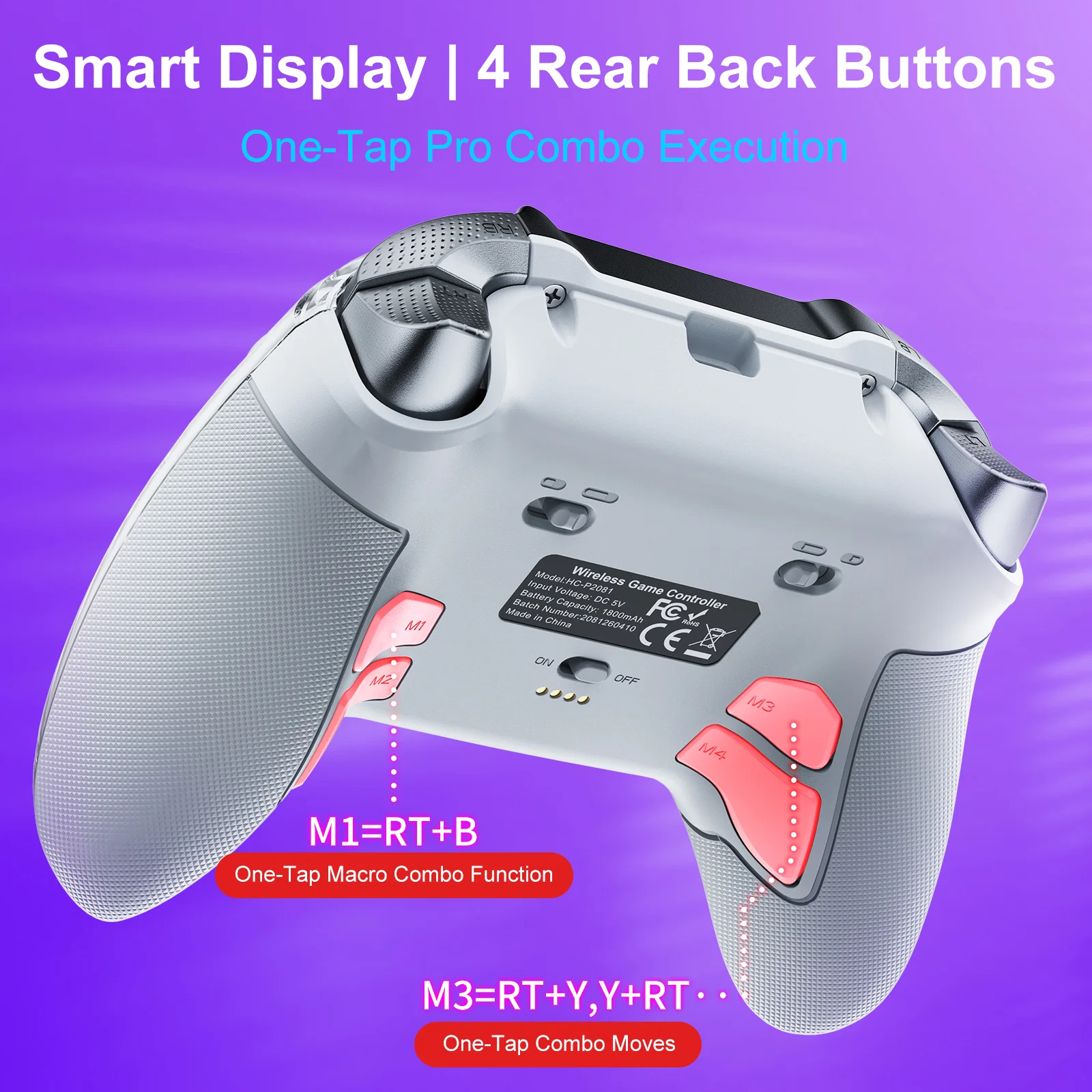 Smart Display Rubber Grip Click Trigger Stop 4 Rear Buttons Adjustable Joystick Damping Wireless BT Game Controller - Gallery Image 5