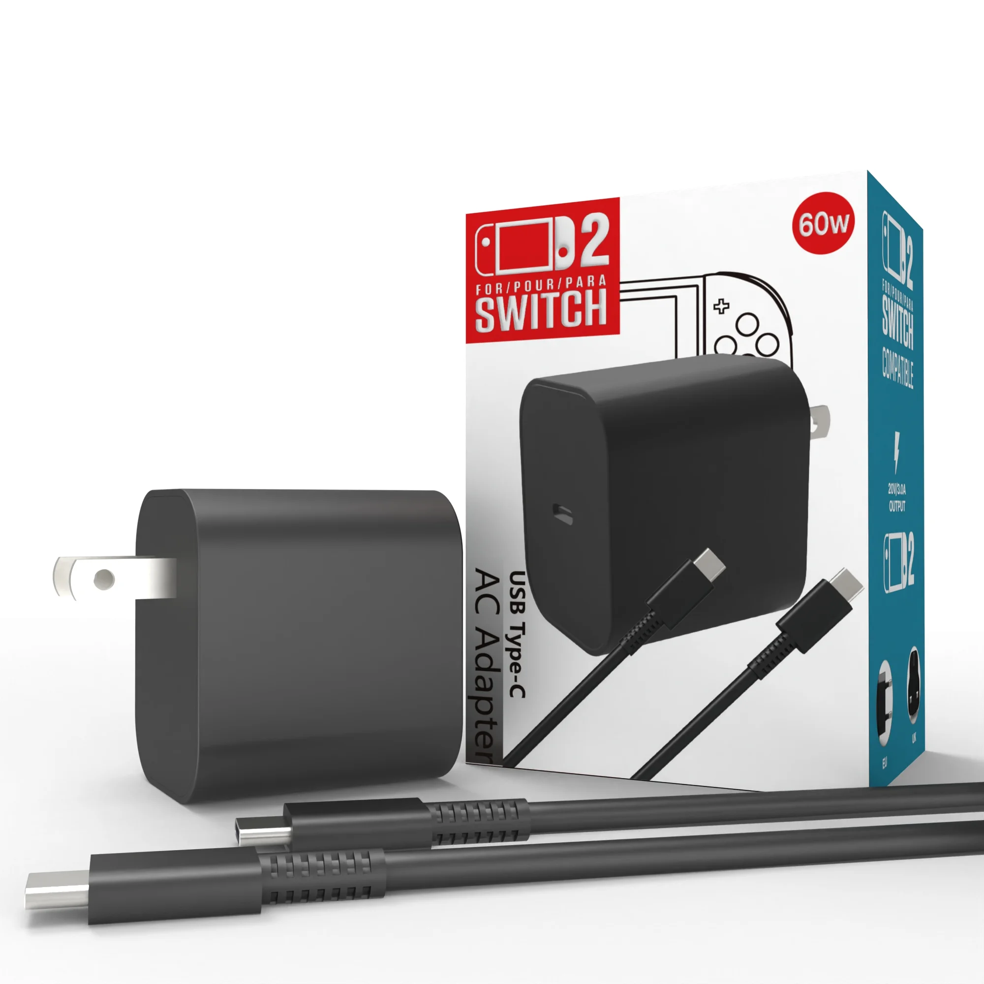 60W 2 Power Charger AC Adapter with Cable for Nintendo 2