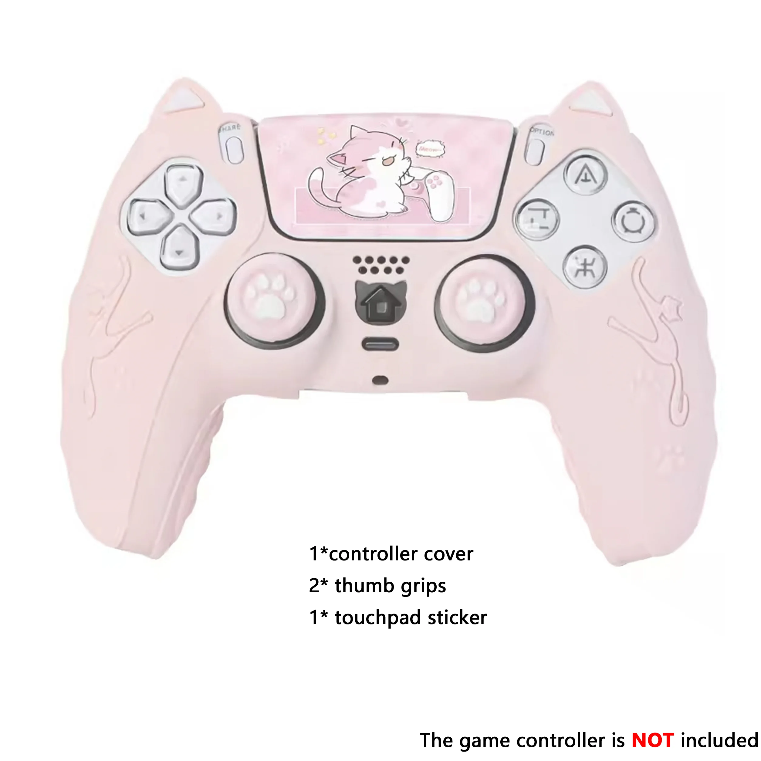 Cute Cat Ear Ergonomic Silicone Controller Skin with Touchpad Decal for PS5 - SKU Option 1