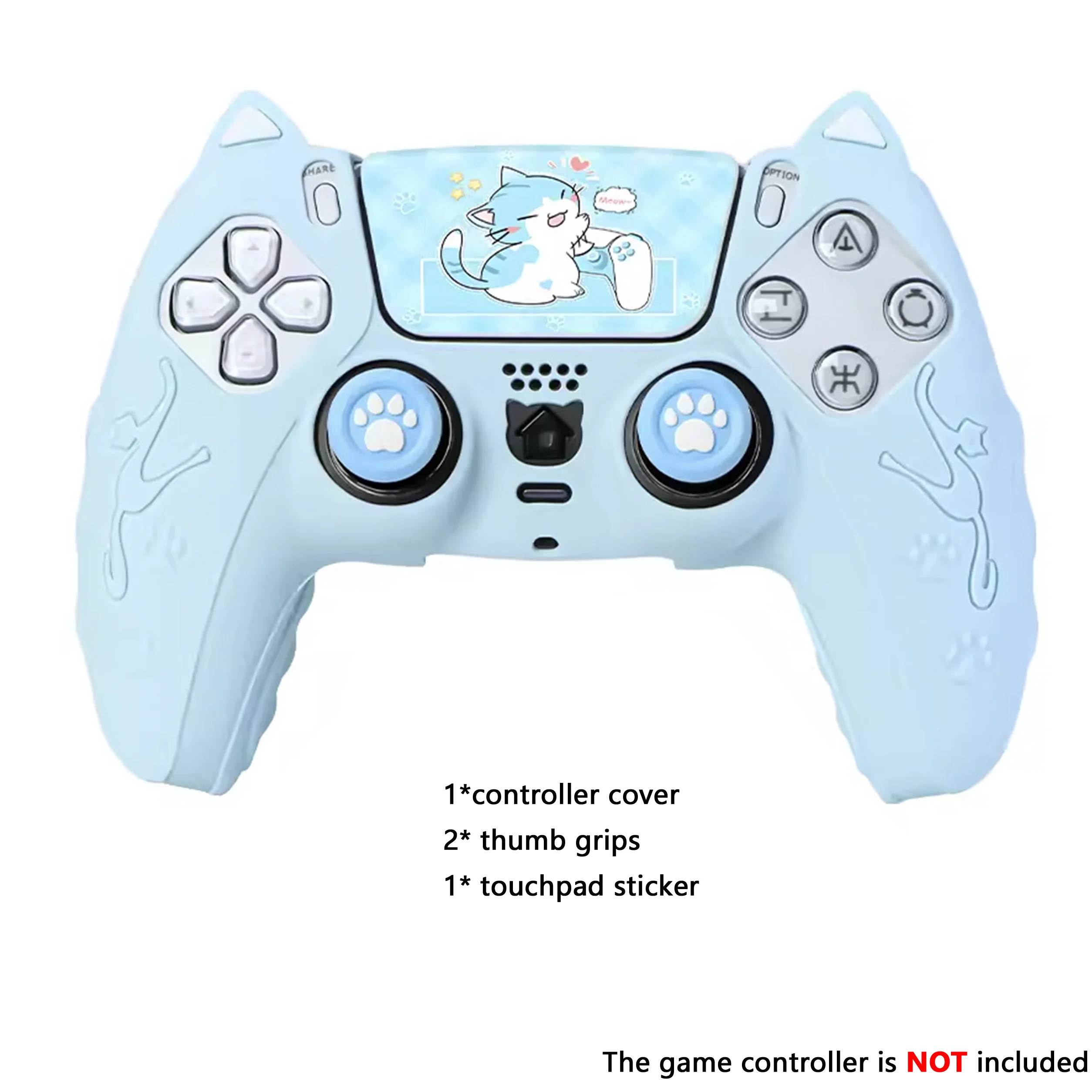 Cute Cat Ear Ergonomic Silicone Controller Skin with Touchpad Decal for PS5 - SKU Option 3