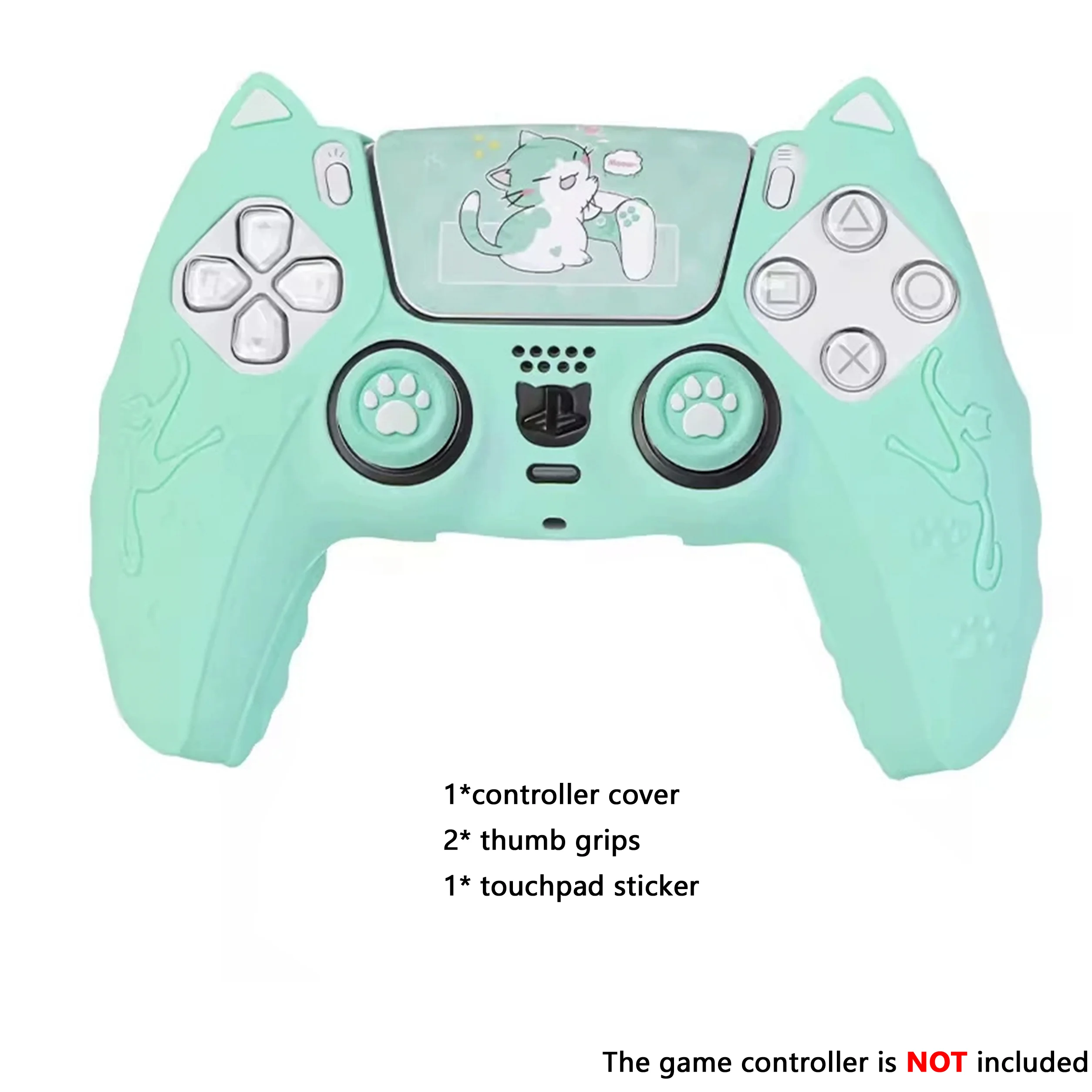 Cute Cat Ear Ergonomic Silicone Controller Skin with Touchpad Decal for PS5 - SKU Option 4