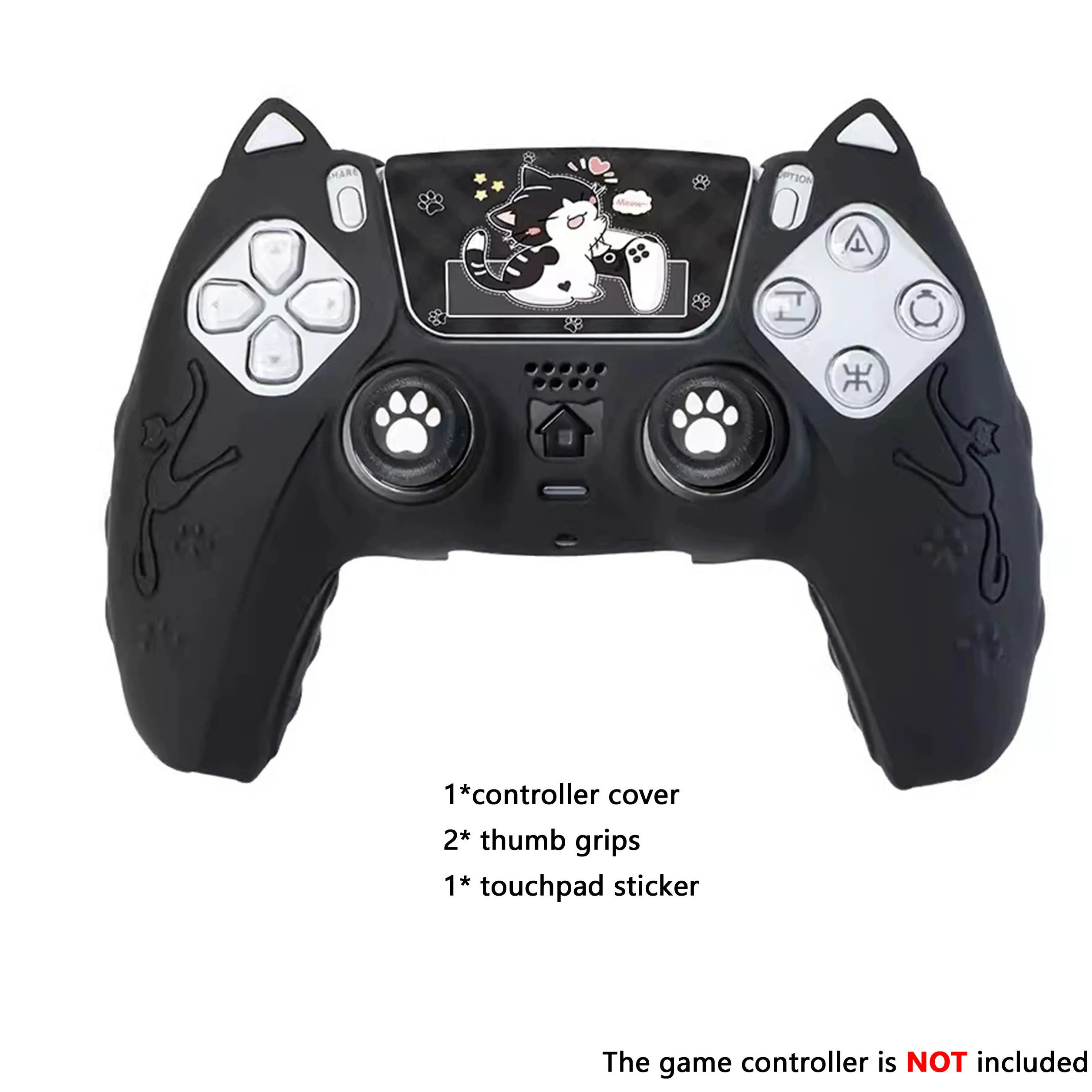 Cute Cat Ear Ergonomic Silicone Controller Skin with Touchpad Decal for PS5 - SKU Option 5