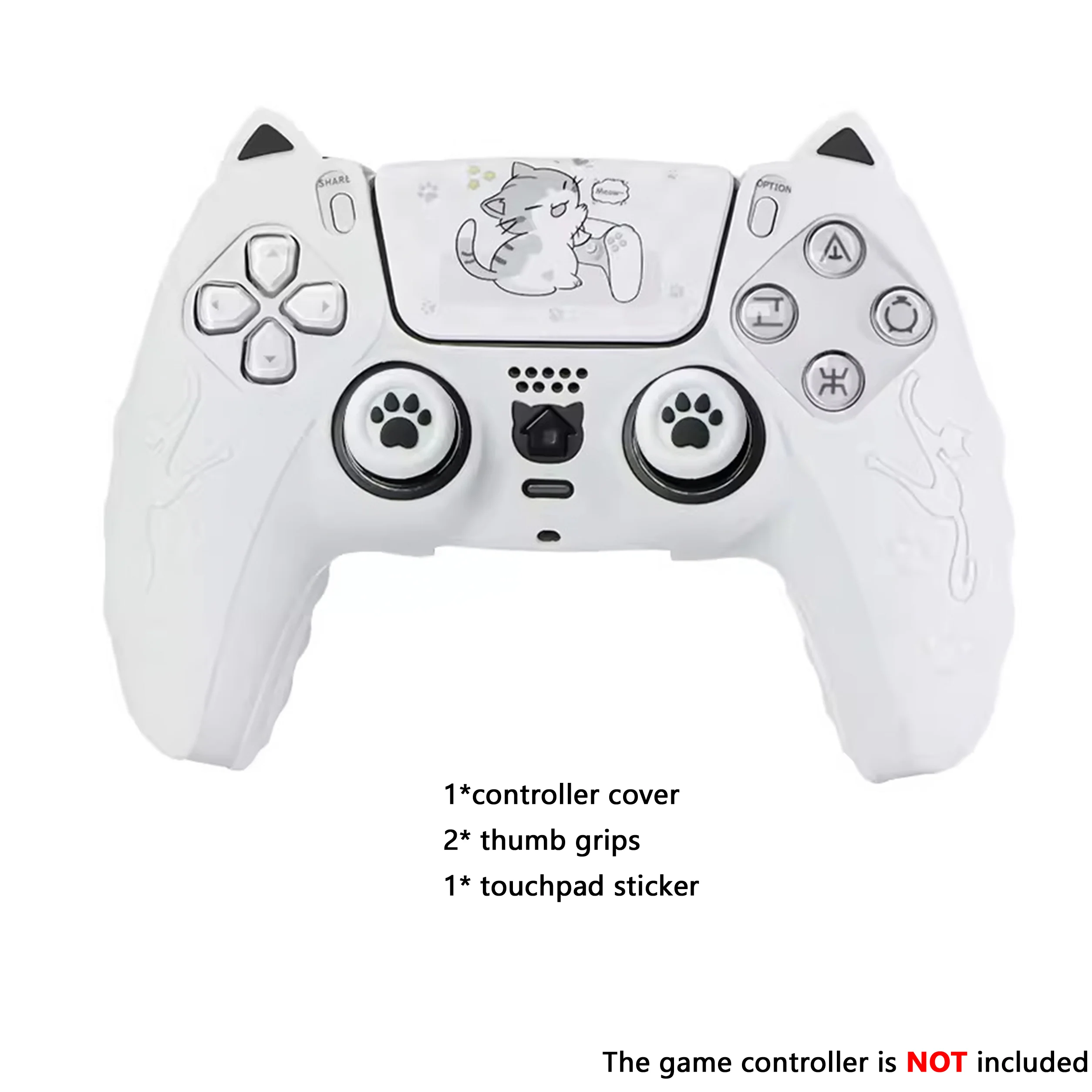 Cute Cat Ear Ergonomic Silicone Controller Skin with Touchpad Decal for PS5 - SKU Option 6