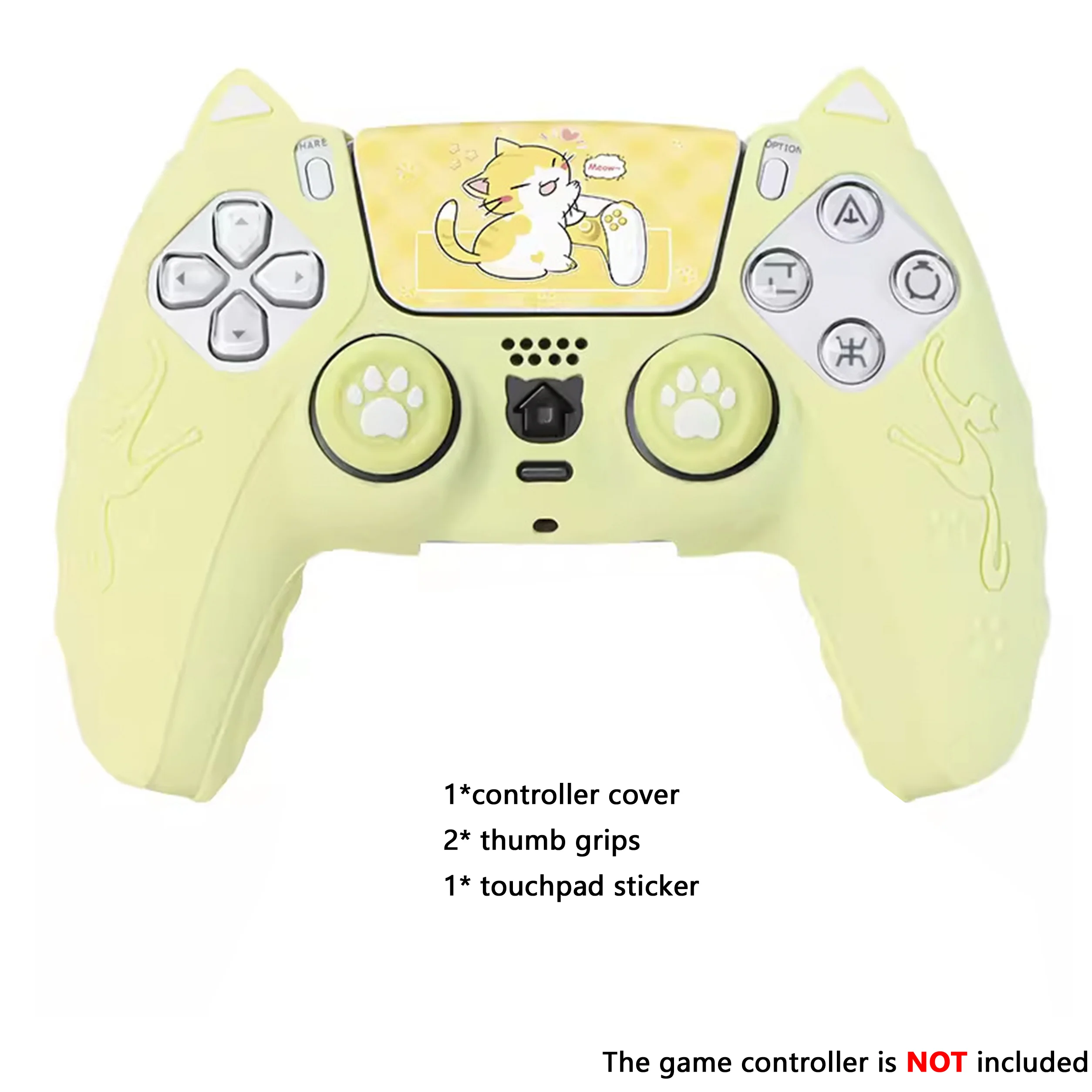 Cute Cat Ear Ergonomic Silicone Controller Skin with Touchpad Decal for PS5 - SKU Option 7