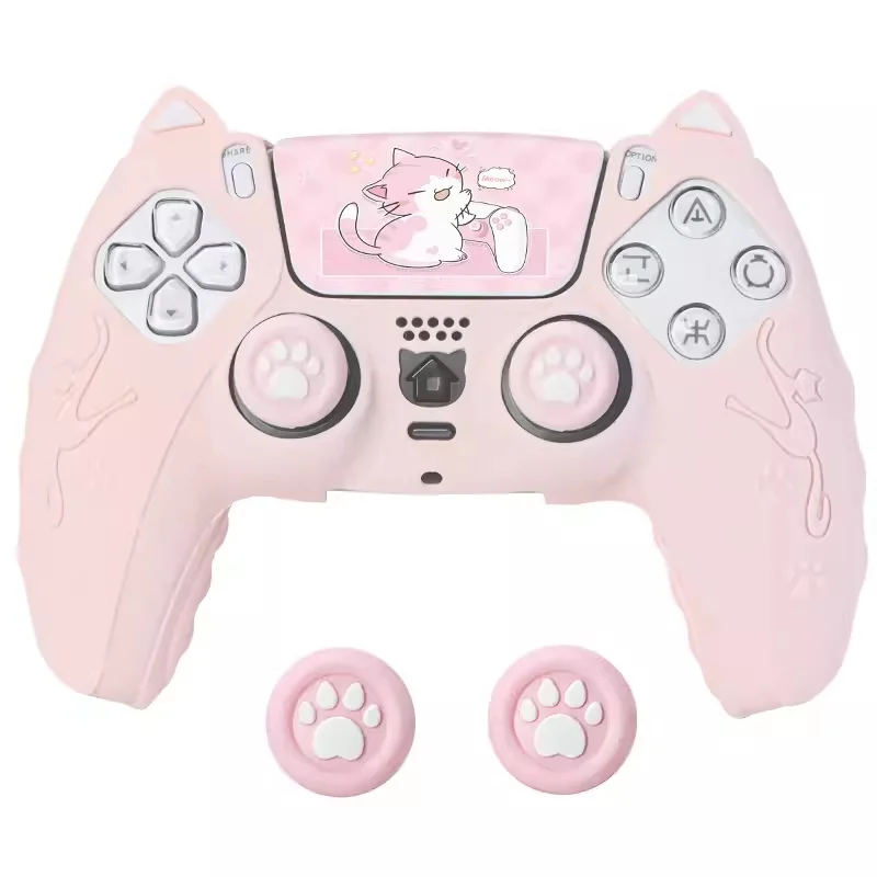 Cute Cat Ear Ergonomic Silicone Controller Skin with Touchpad Decal for PS5 - Gallery Image 2