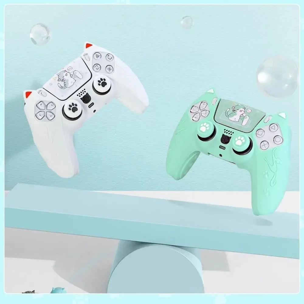 Cute Cat Ear Ergonomic Silicone Controller Skin with Touchpad Decal for PS5 - Gallery Image 5
