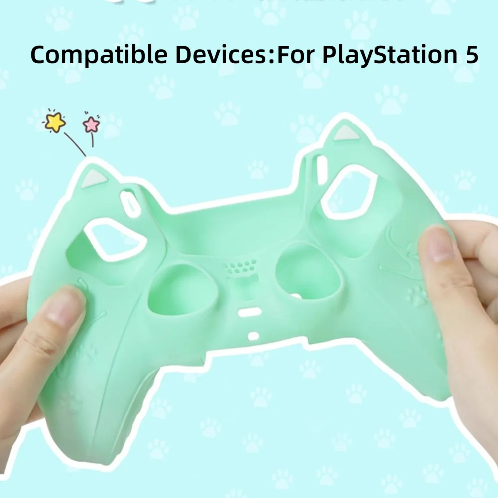 Cute Cat Ear Ergonomic Silicone Controller Skin with Touchpad Decal for PS5 - Gallery Image 6