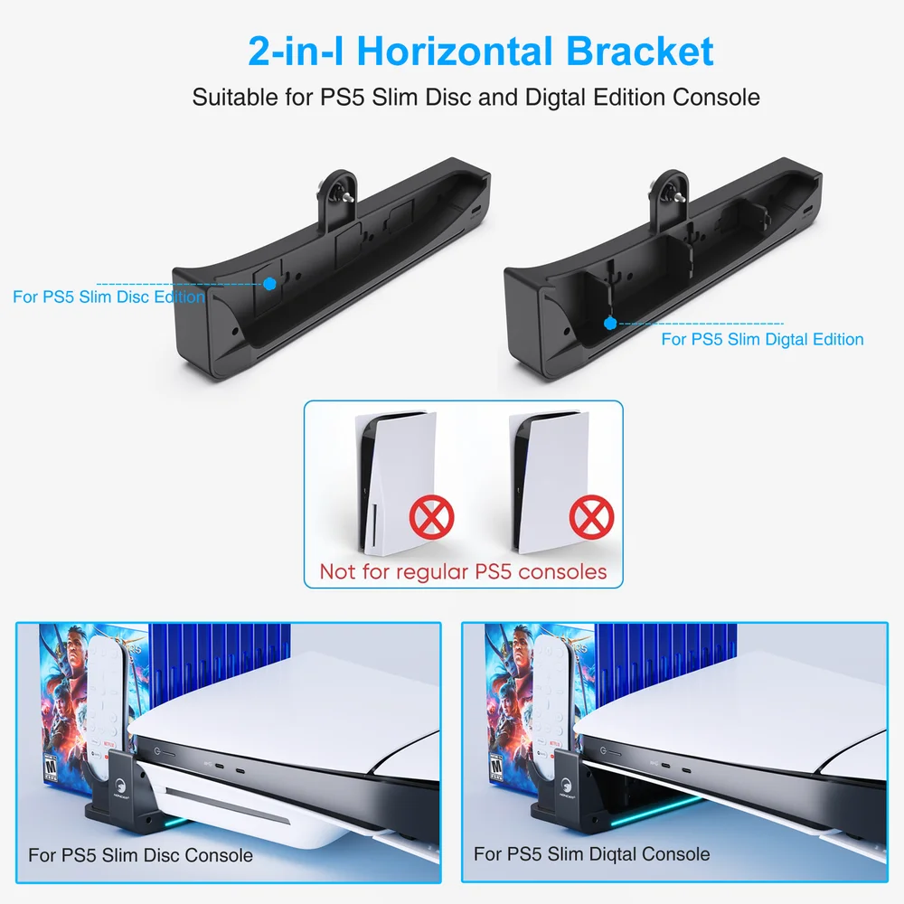 Horizontal Stand and Fast Charging Station 2 USB-A Port Storage Remote Game Boxes for - Gallery Image 5