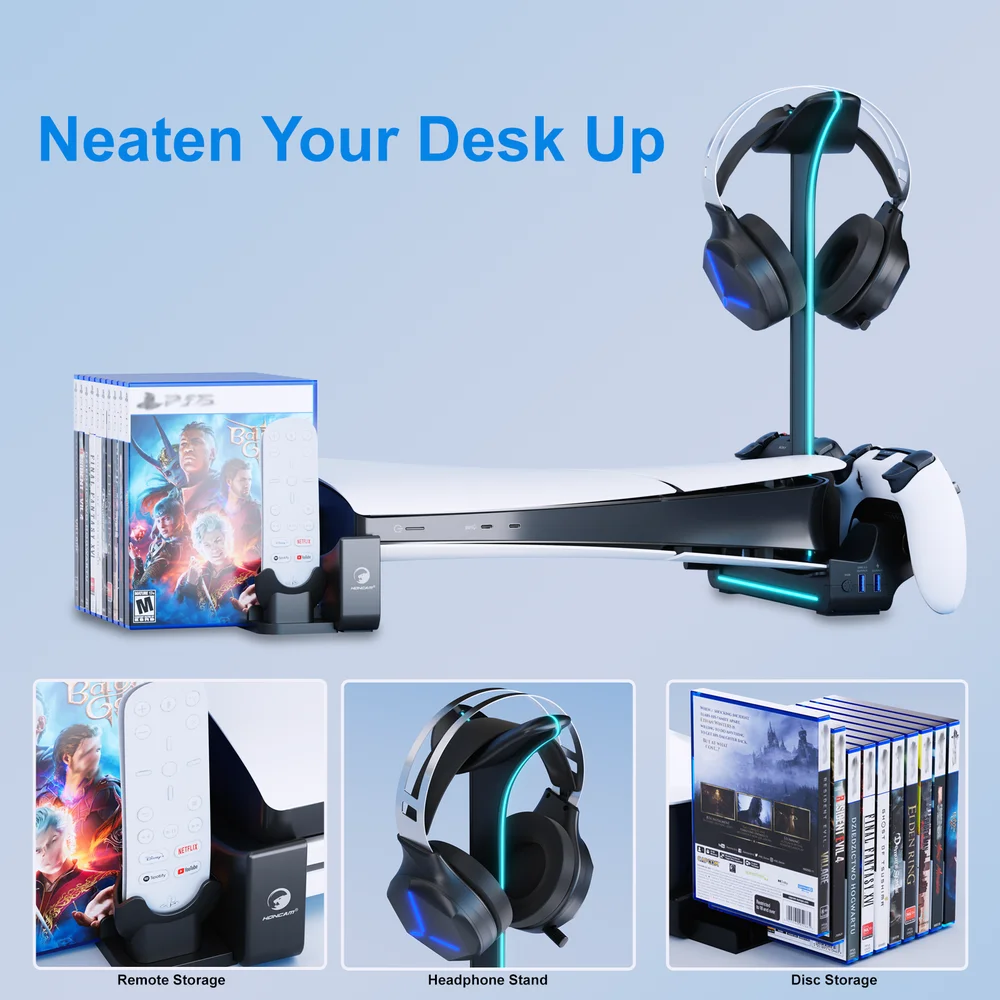 PS5 Horizontal Stand Click in Charging Dock Base Storage Game Boxes Headset Holder Remote for - Gallery Image 2