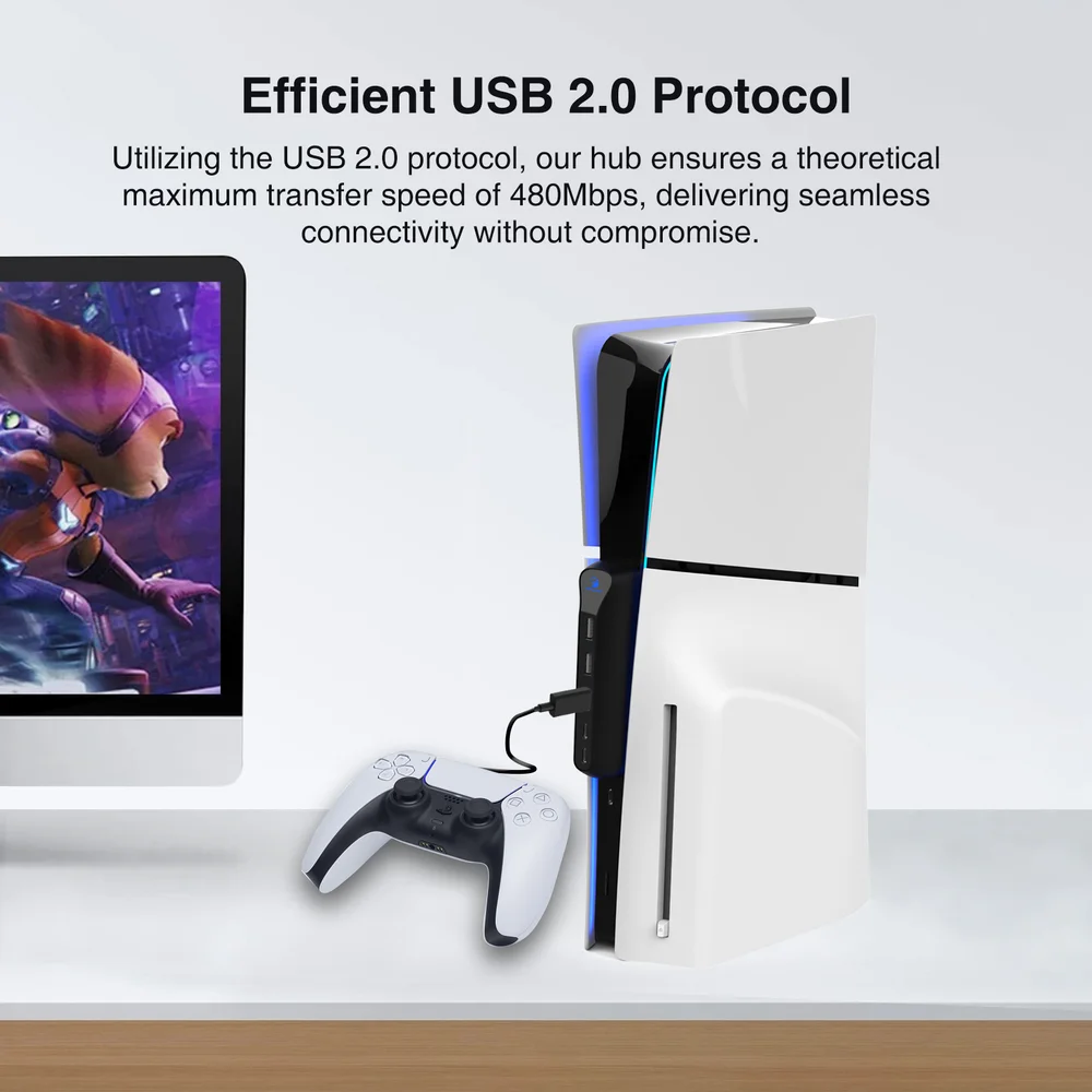 PS5 Slim High-Speed 4-Port USB Hub Expansion Extender Adapter - Gallery Image 4
