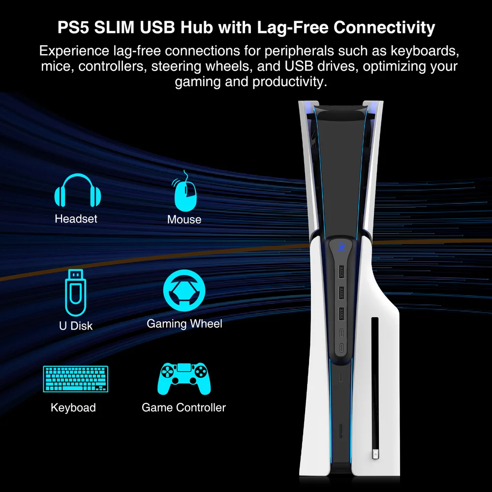 PS5 Slim High-Speed 4-Port USB Hub Expansion Extender Adapter - Gallery Image 5