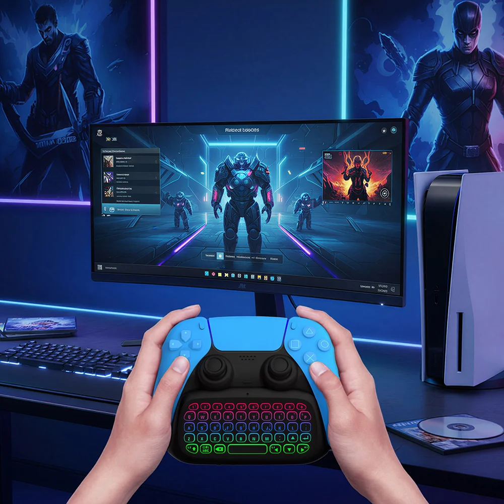 BT Wireless Mini Keypad Chatpad 3.5mm Audio Jack Backlight Gaming Keyboard for Playstation PS5 - Gallery Image 4