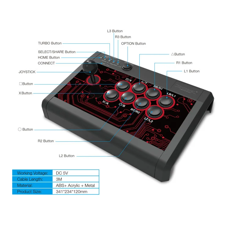 7 in 1 Arcade Fighting Stick for PS4 PS3 XBOX ONE XBOX 360 PC Android Game Accessories - Gallery Image 2