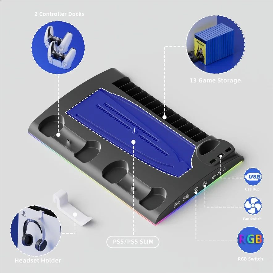 Vertical Stand with Controller Charging Dock for PS5 / PS5 Slim - Gallery Image 5