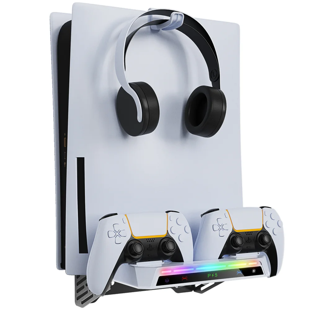 Pro Slim Wall Mount Controller Charging Kit Headset Storage RGB Light Stand for Sony