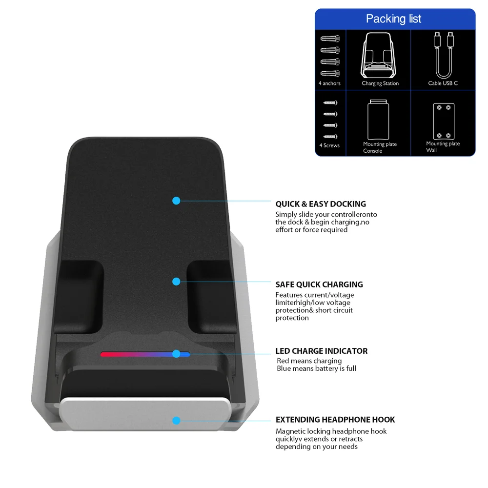Controller Charger for Playstation 5 Dualsense Edge Controller With Headset Hook Fast Safe - Gallery Image 3