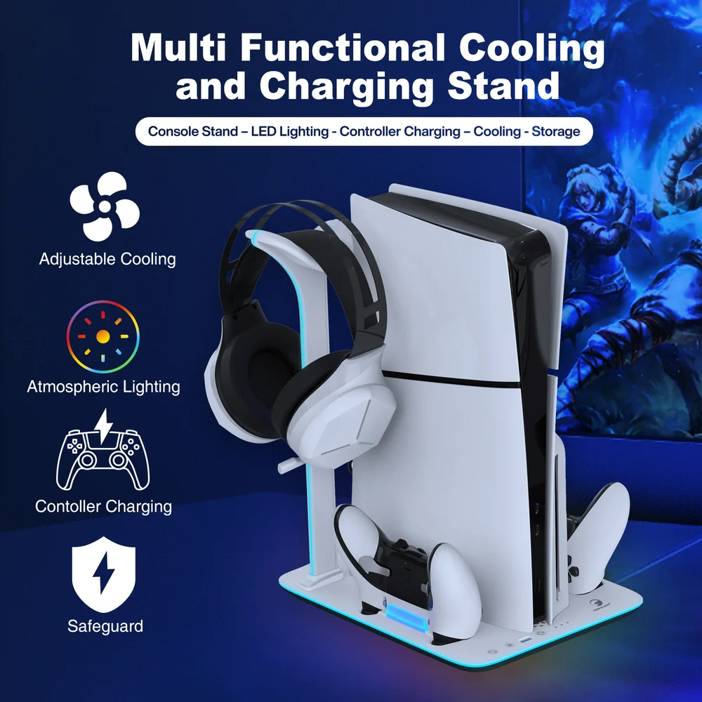 PS5 Slim Vertical Cooling Stand with Dual Charging Station - Gallery Image 2