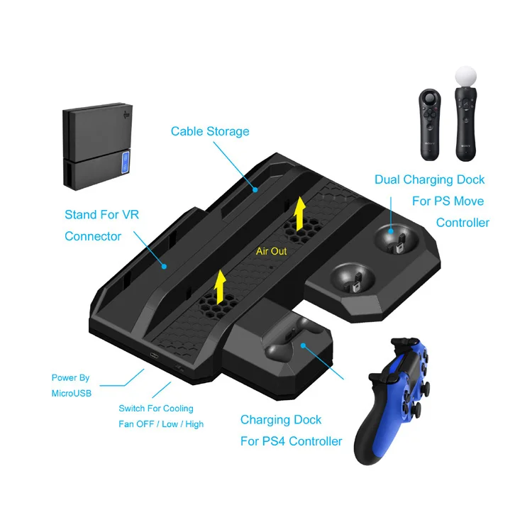 Cooling Fan Charging Dock Vertical Stand for PlayStation 4 PS4/Pro/Slim / PS Move / PS VR Game - Gallery Image 4