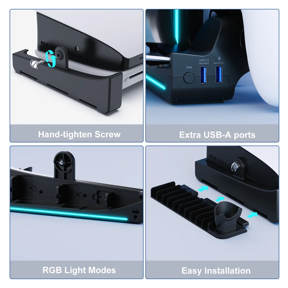 Stand Horizontal Cooling Chatging Station RGB Light Headset Remote Holder for Playstation 5 - Gallery Image 6