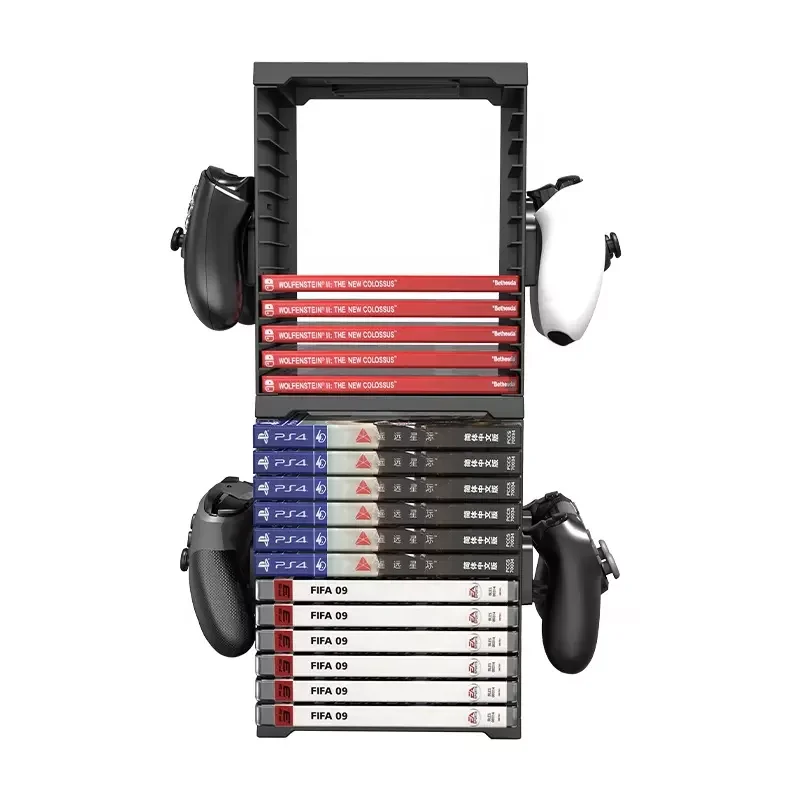 24-Slot Universal Game Disc Storage Tower with Dual Controller Brackets - Gallery Image 4