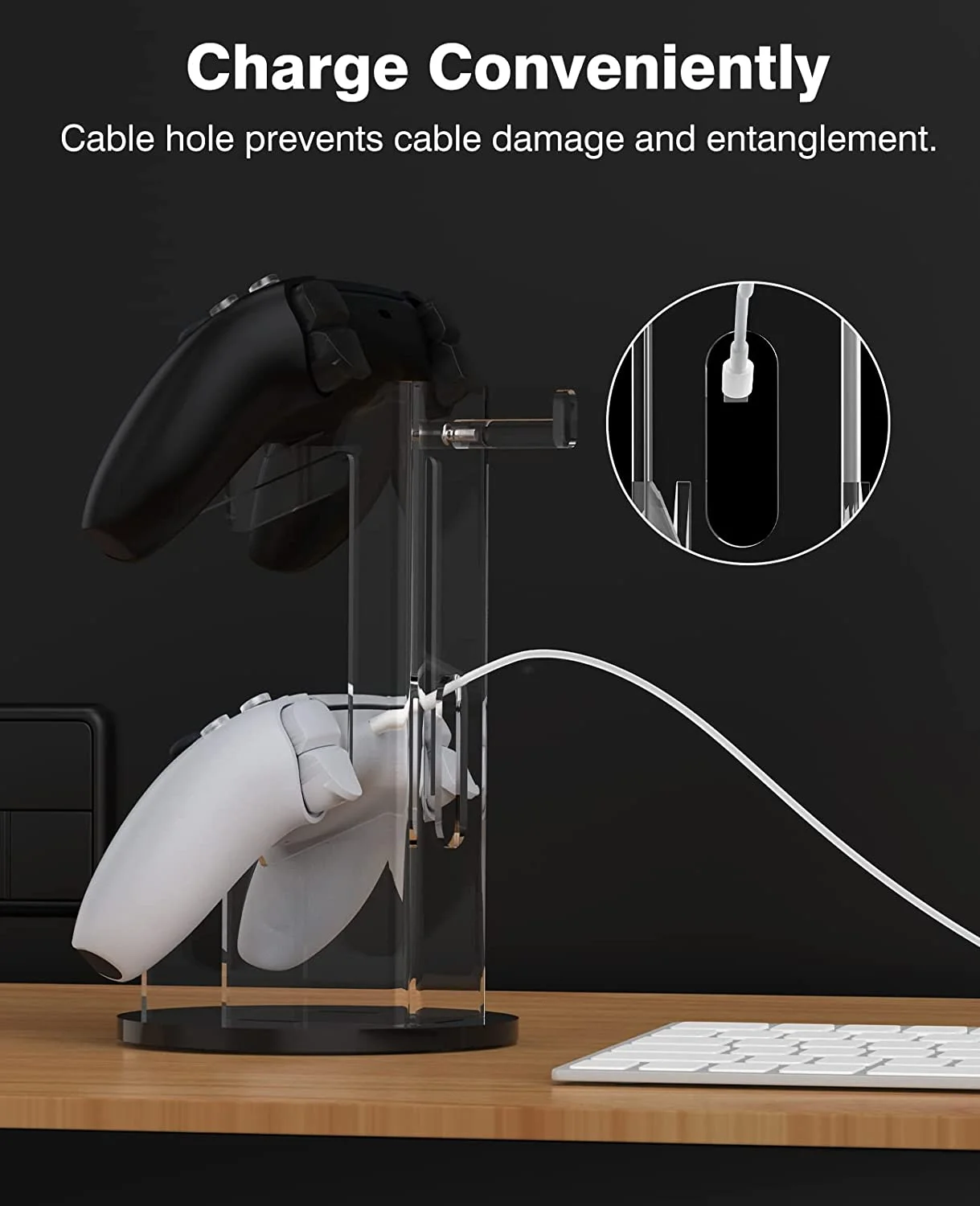 Universal Desktop Acrylic Dual Controller & Headphone Hanger Stand - Gallery Image 4