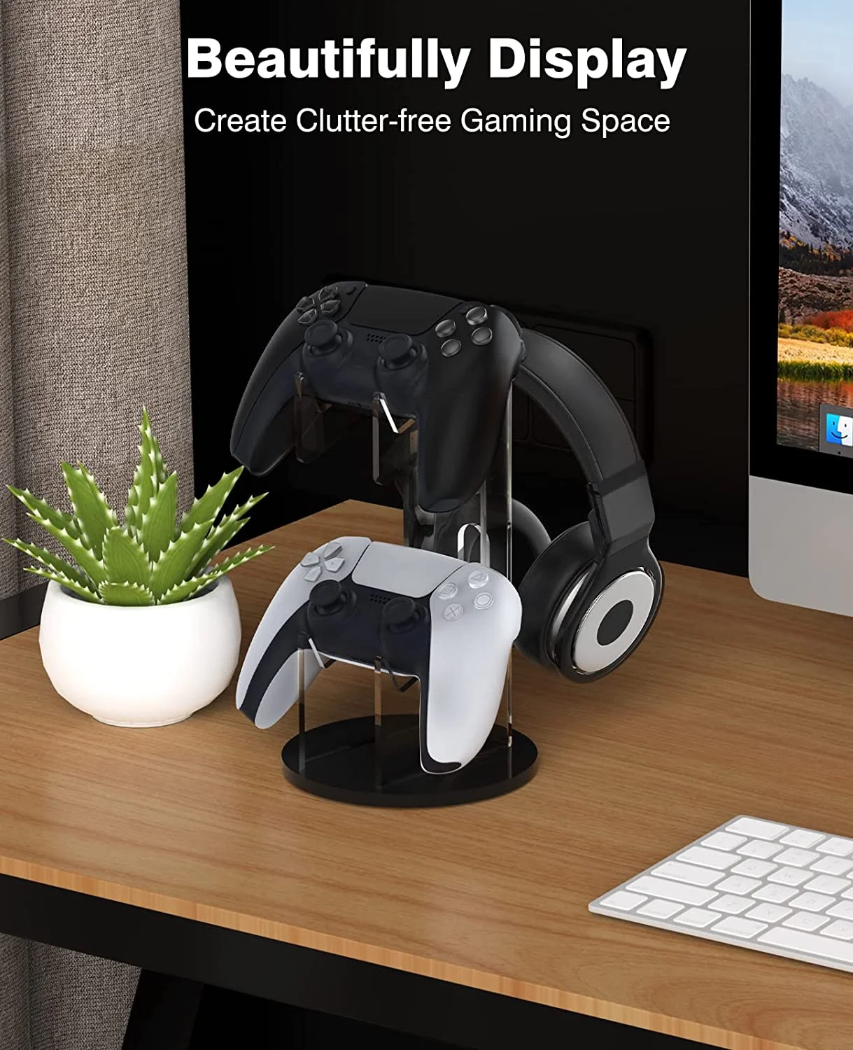 Universal Desktop Acrylic Dual Controller & Headphone Hanger Stand - Gallery Image 6