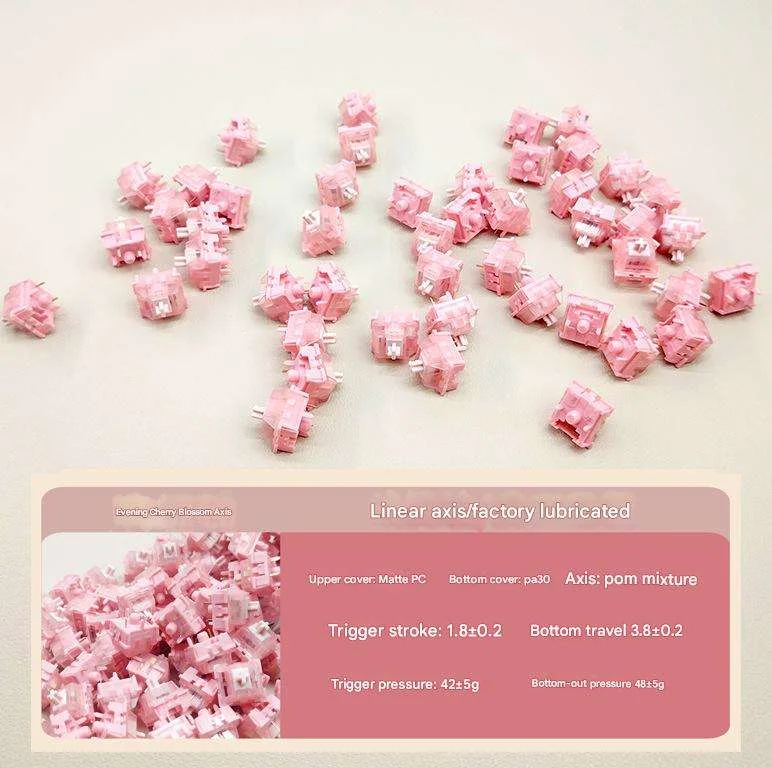 KTT Sakura Switch Linear Mechanical Keyboard Switch 42g Light Force Prelubed 5 Pin Pink Custom Keyboard Switch for Gaming Typing - Gallery Image 2