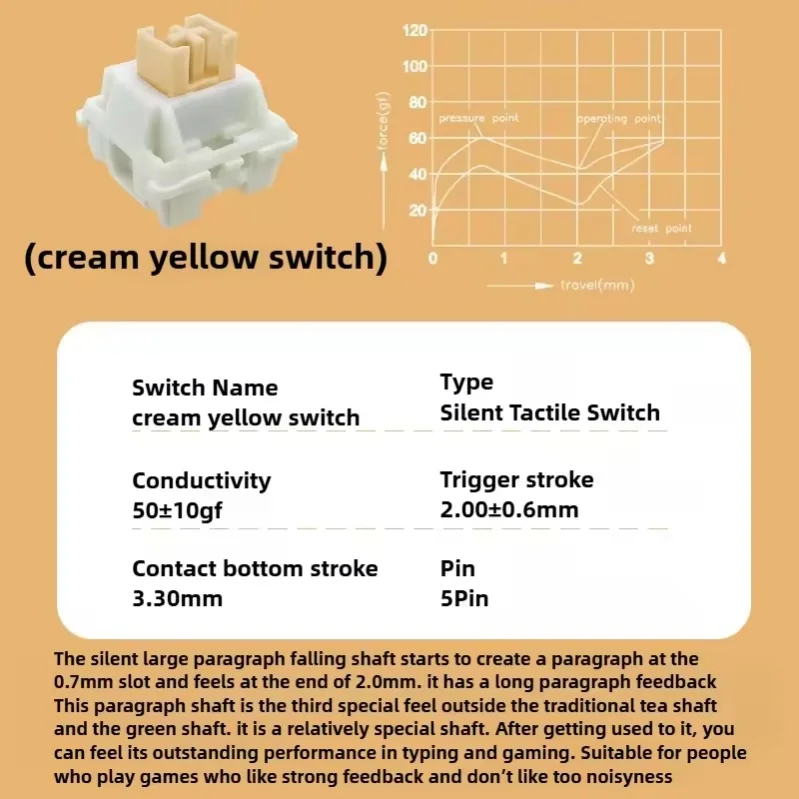 Wholesale Outemu Cream Yellow Pro Silent Tactile Switch 5Pin Pre-Lubed MX Mechanical Keyboard Switch for Custom RGB Keyboard - Gallery Image 3