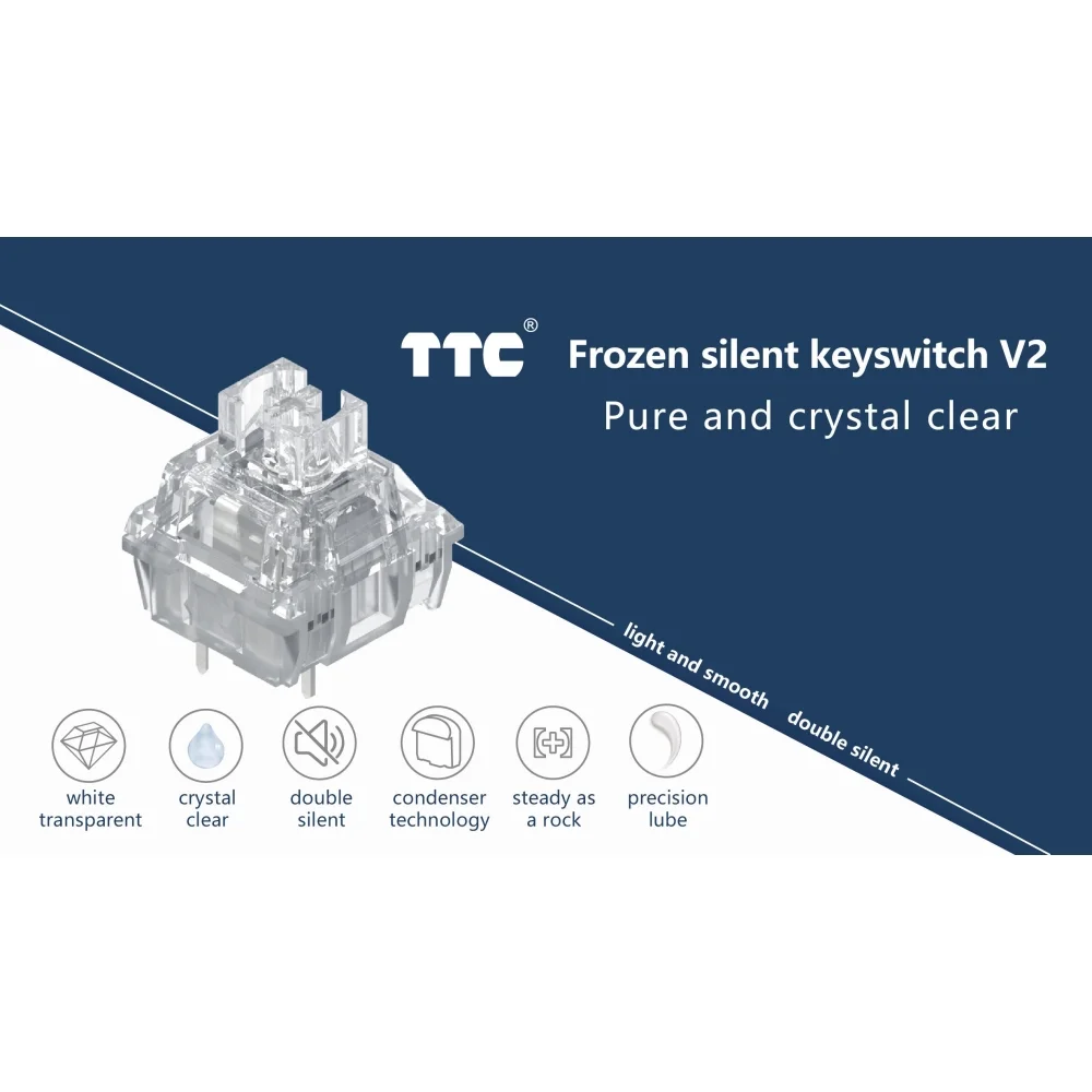 TTC Frozen Silent V2 Pre-Lubed Silent Linear Mechanical Keyboard Switch 5 Pin MX Compatible RGB Transparent Housing - Gallery Image 2